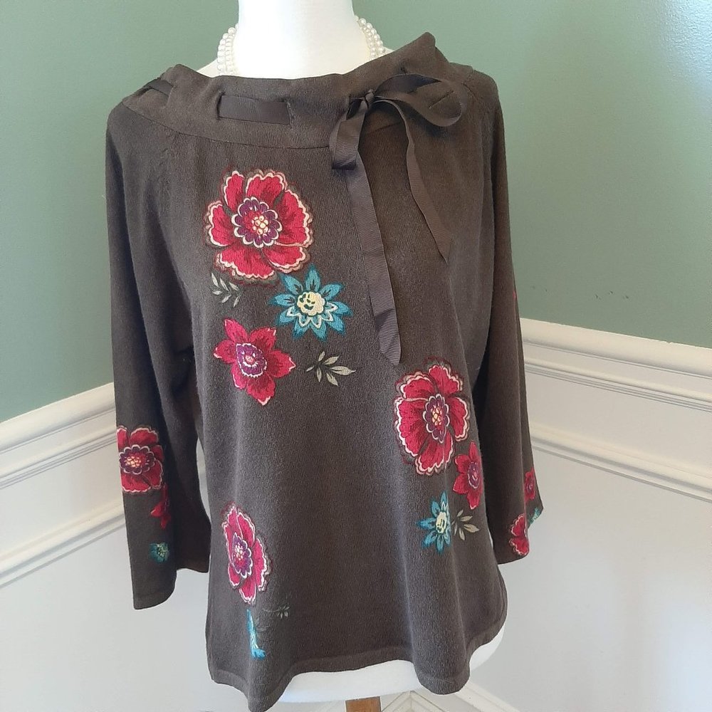 LIZ Claiborne brown floral sweater XL